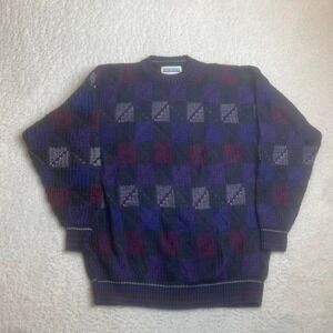 Vintage Jason Daniels men's argyle‎ black sweater USA made preppy 90s L